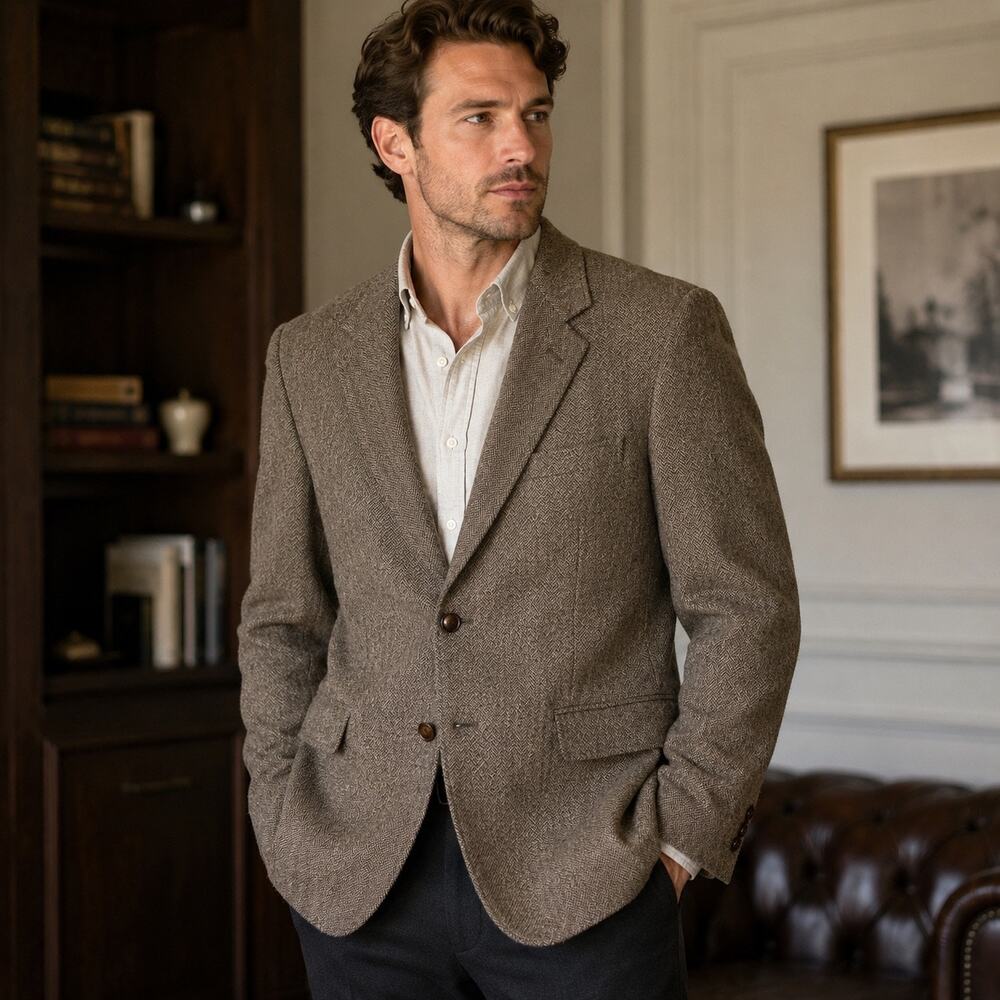 Woodmere Men’s Blazer 42R Brown Herringbone Wool Sport Coat Made in Poland